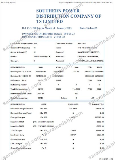 INDIA SOUTHERN POWER utility bill Word and PDF template